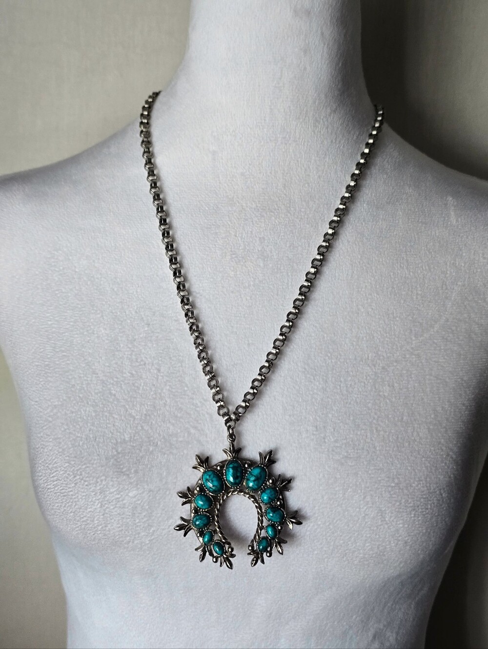 Vintage ART Turquoise Inspired Naja Pendant Necklace
